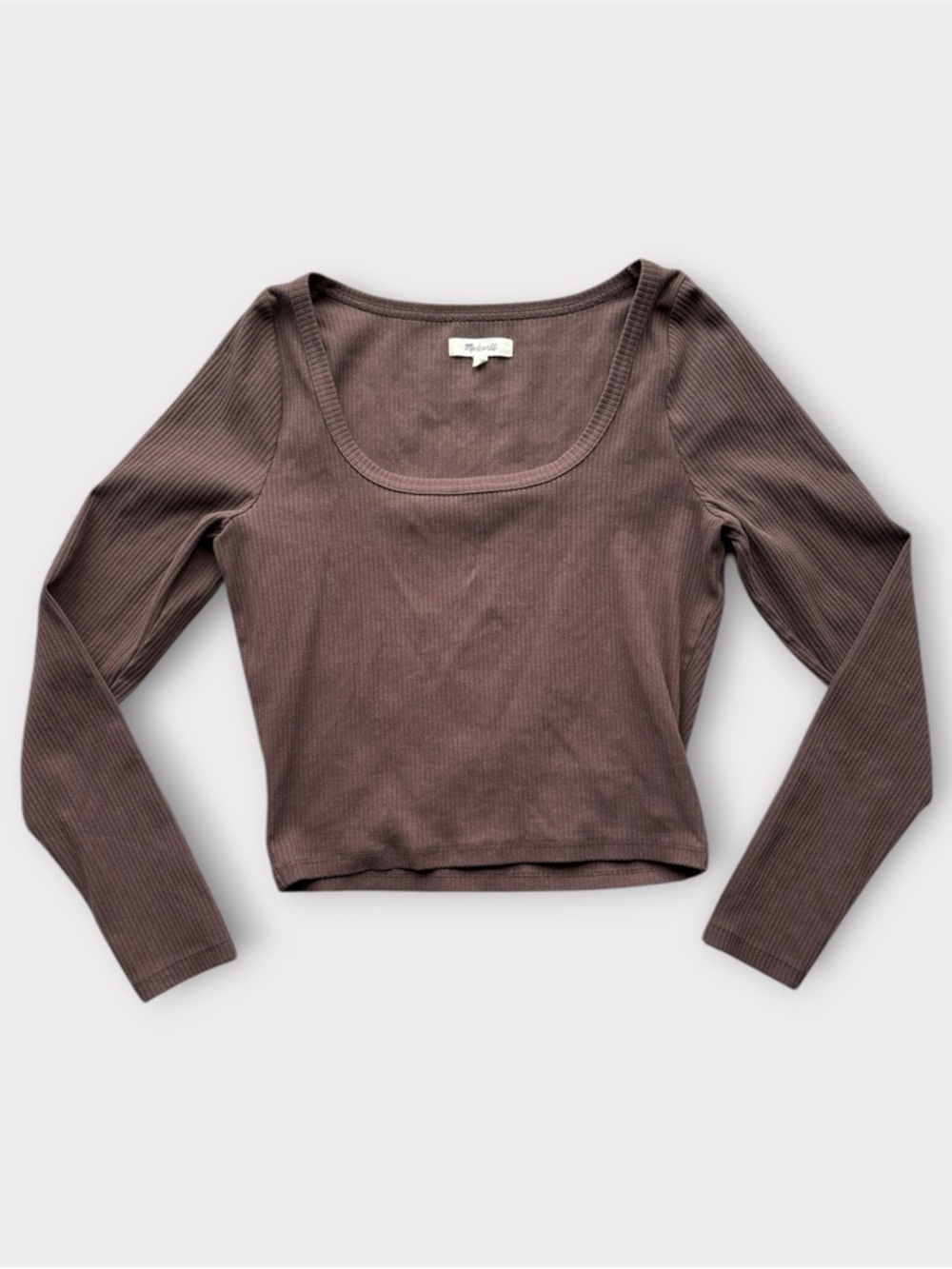 Madewell Scoop Neck Brown Ribbed Long Sleeve Top size M